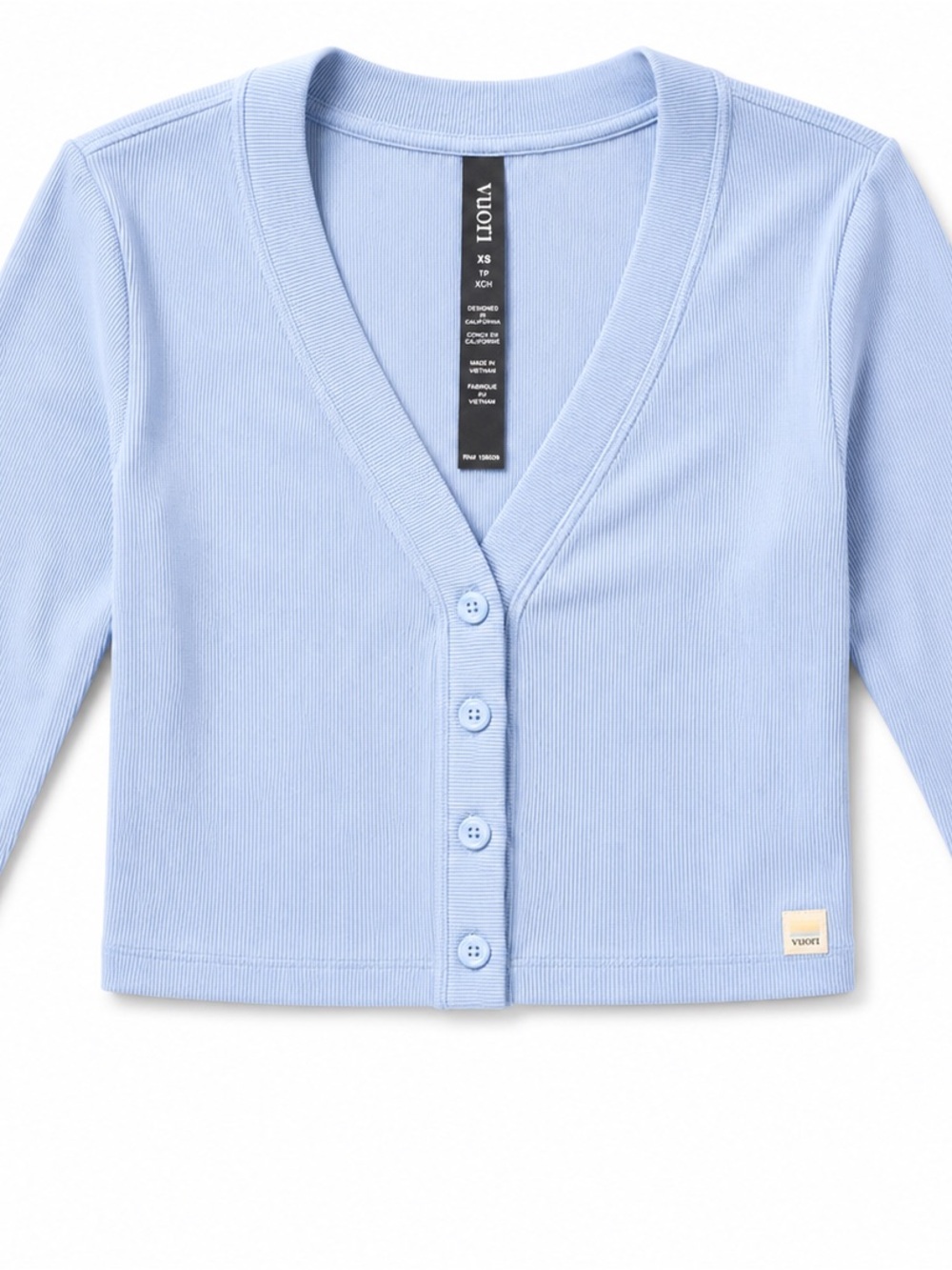 NWT Vuori Pose Mini Cardigan XS Crystal Blue Ribbed Stretch Cardigan Athleisure - Picture 2 of 6